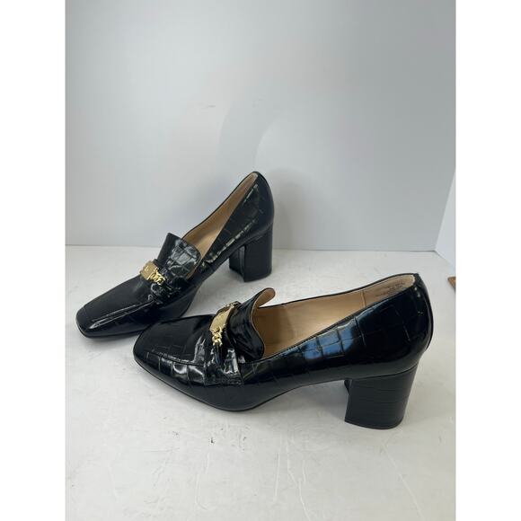 Liz Claiborne Melba Black Vegan Croc Embellished Block Heel  Slip On Pumps 11M - Picture 1 of 12